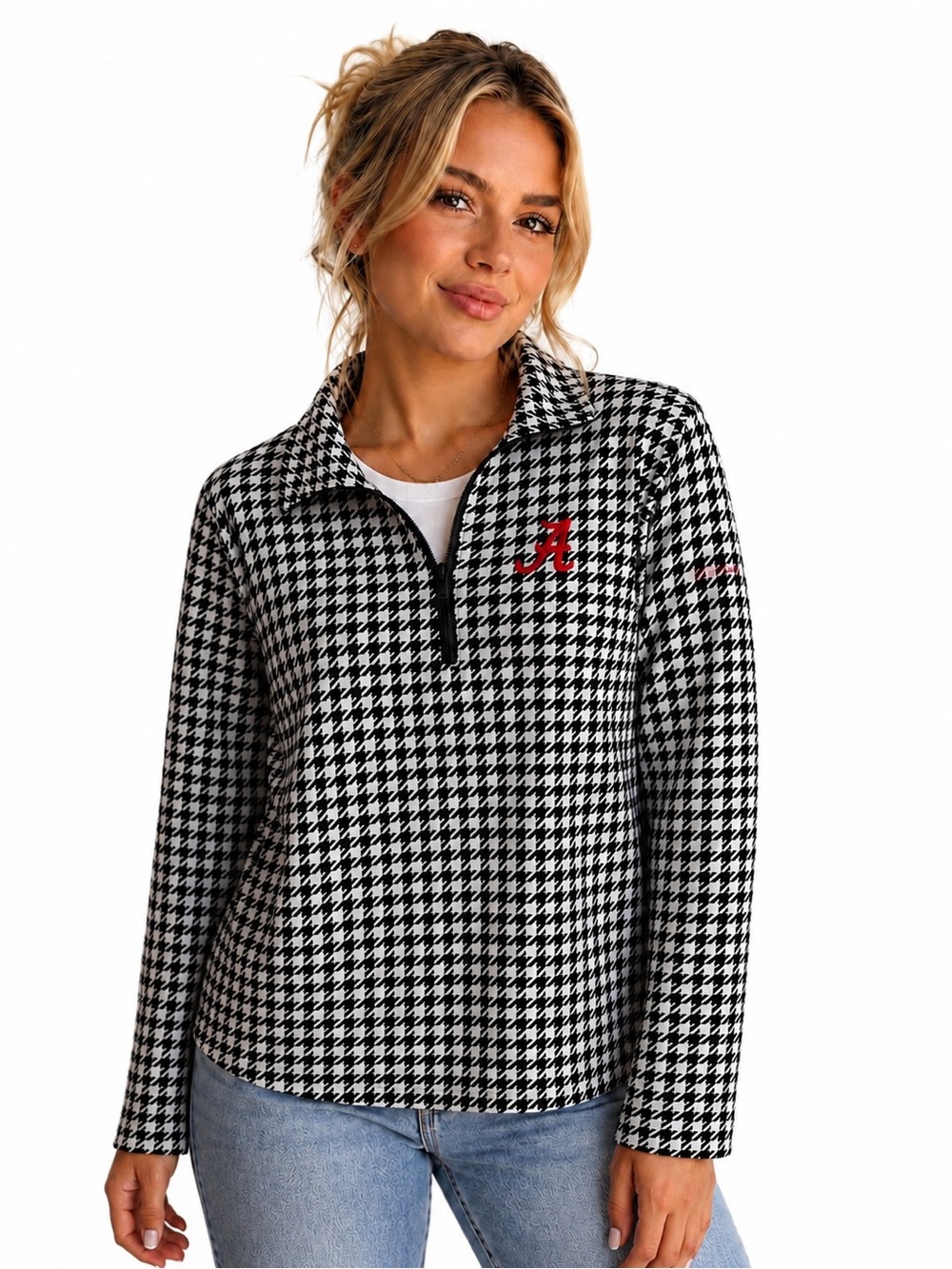 Columbia Alabama Crimson Tide Houndstooth 1/4 Zip Fleece Pullover Women’s Large